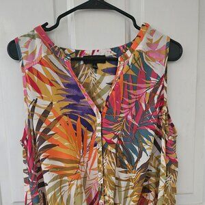 Melissa Paige Tropical Print Sleeveless Blouse Large